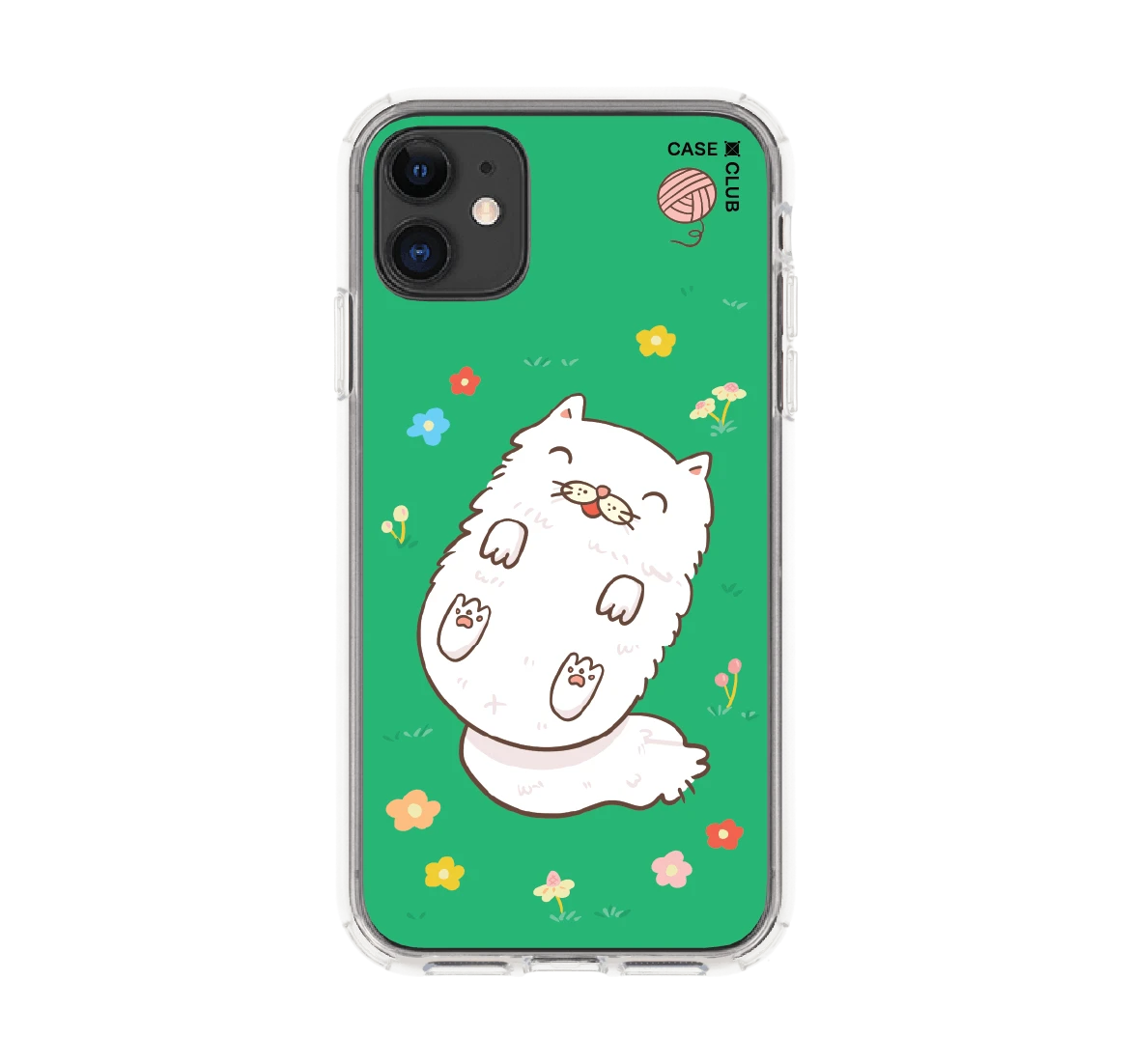 แมวเปอร์เซียในสวนดอกไม้สีเขียว